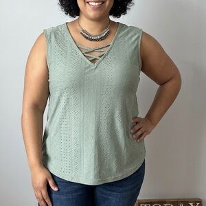 😍SHOW SPECIAL Mint Green Top Cross Straps and Eyelet size 5x ** FITS LIKE 2X **